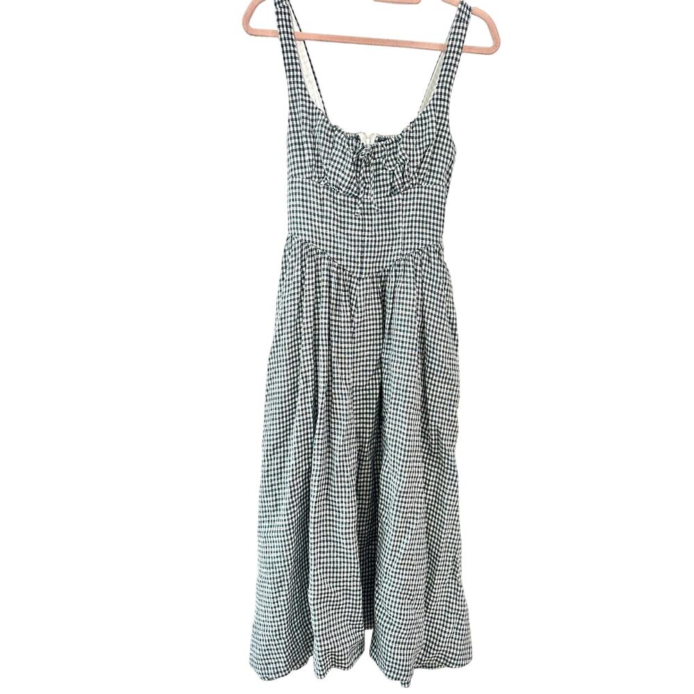 REFORMATION Balia Linen Midi Dress in Slate Blue Gingham Check Coquette - Sz 0 - Picture 4 of 7
